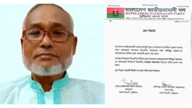 কুড়িগ্রামের বিতর্কিত বিএনপির সেই নেতাকে অব্যাহতি